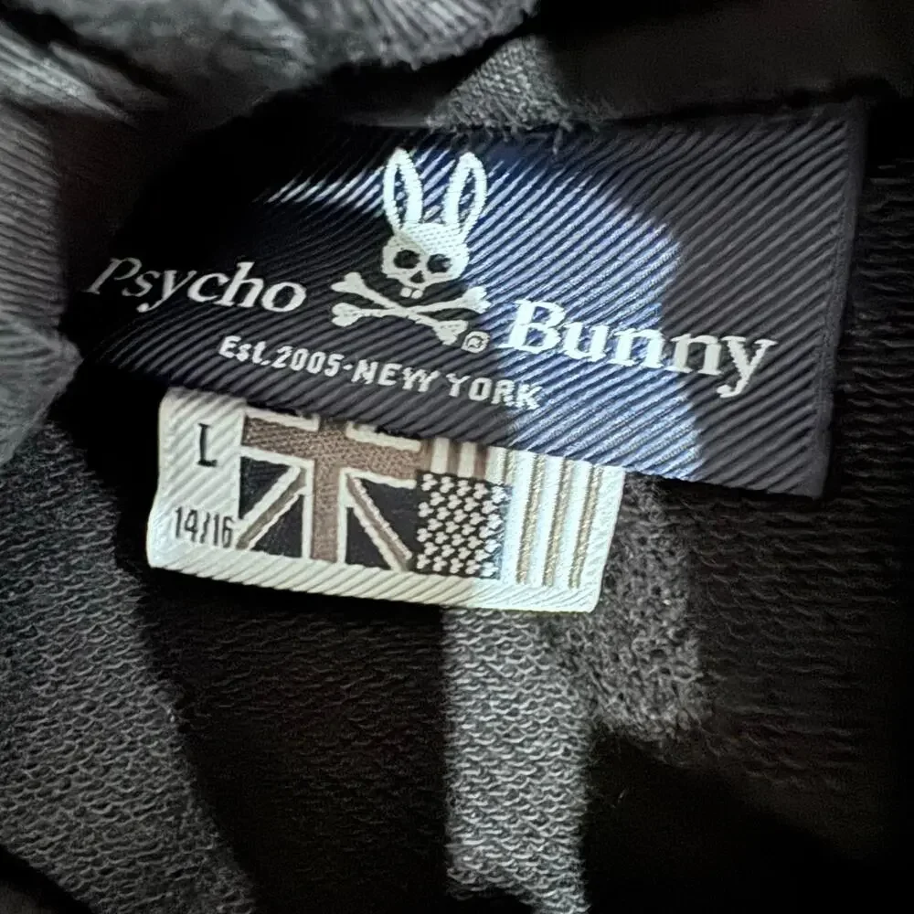 Psycho Bunny Boys L Black Patch Graphic Hoodie Cotton Streetwear - Picture 4 of 10